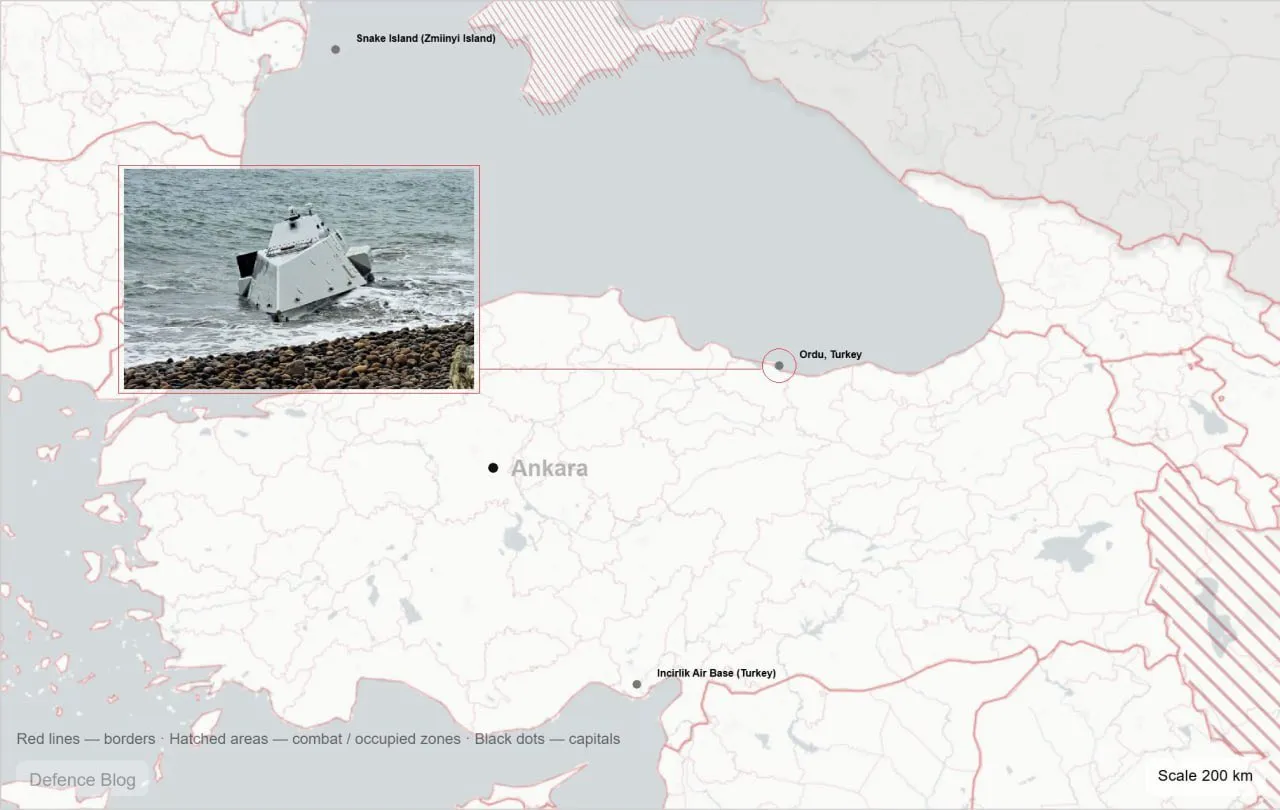A US-made AEGIR unmanned boat has been discovered off the coast of Turkey