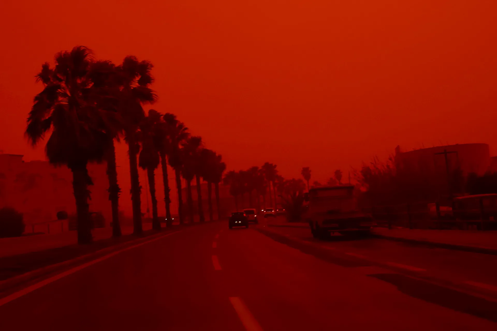 A dust storm from the Sahara has swept across Crete, and a tornado has been reported on the island