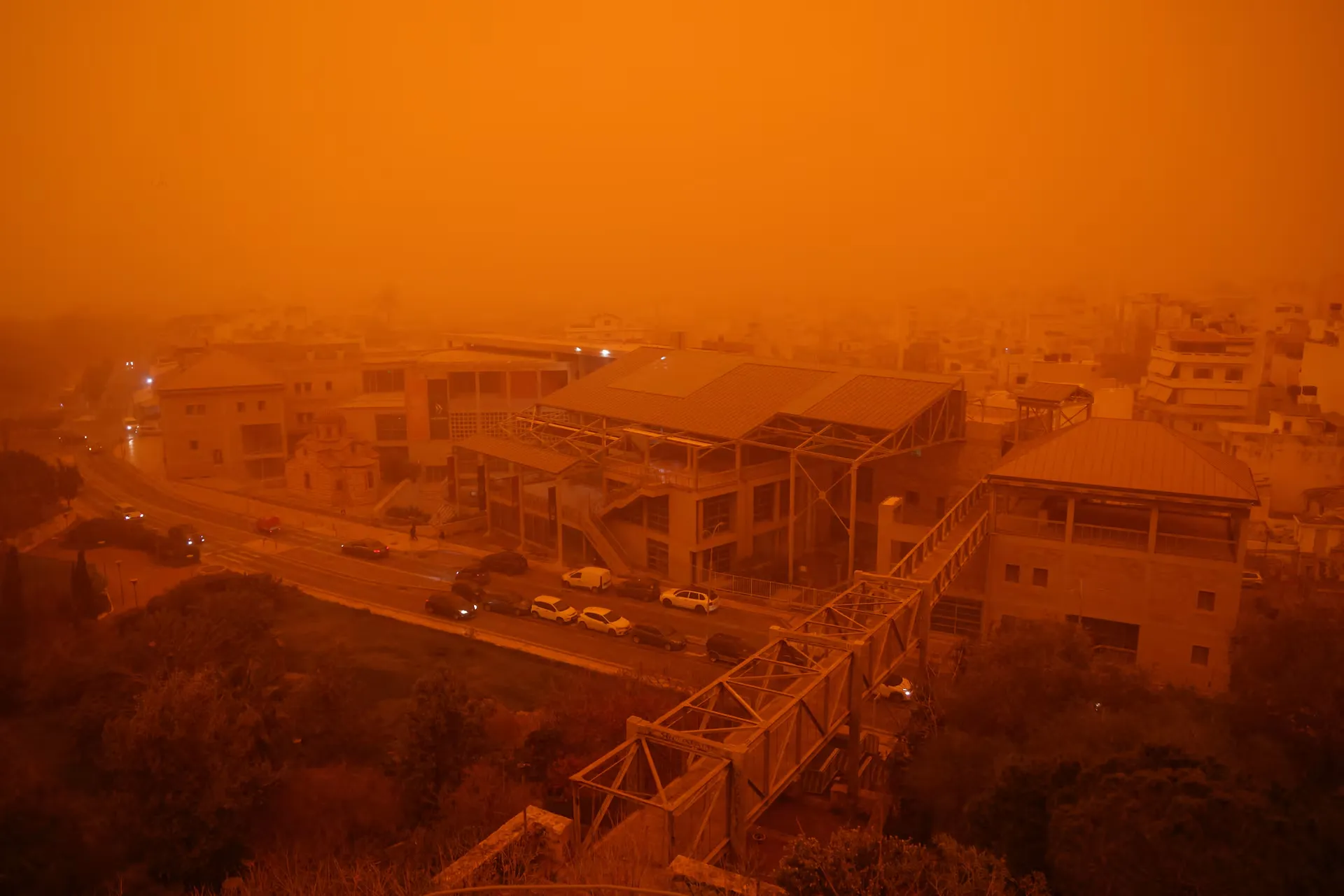 A dust storm from the Sahara has swept across Crete, and a tornado has been reported on the island