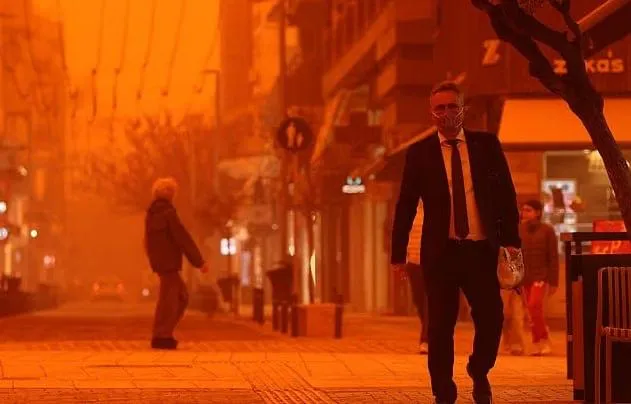 A dust storm from the Sahara has swept across Crete, and a tornado has been reported on the island