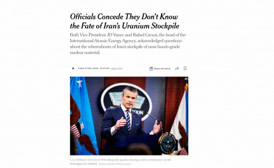 New York Times: Iran may have moved its uranium stockpiles ahead of US strikes on nuclear facilities