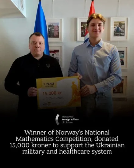 The winner of the maths Olympiad in Norway donated his entire prize money to Ukraine