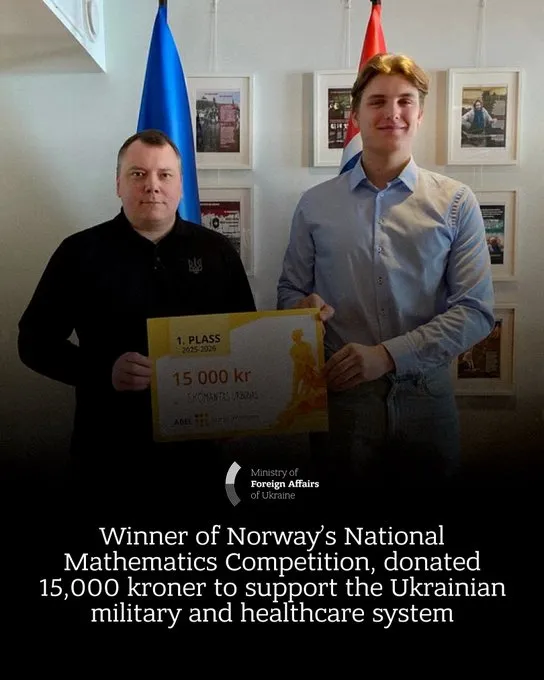 The winner of the maths Olympiad in Norway donated his entire prize money to Ukraine