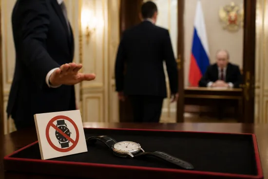 Russian officials hand in their watches before meetings with Putin