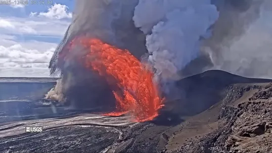 In Hawaii, the Kilauea volcano spewed lava and ash 300 metres into the air – video