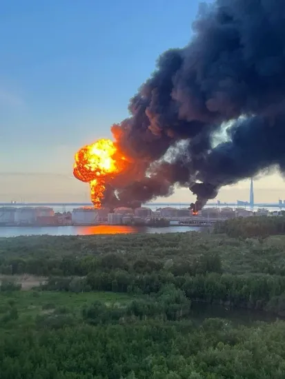 Russia's largest oil terminal on the Baltic Sea is on fire in St Petersburg