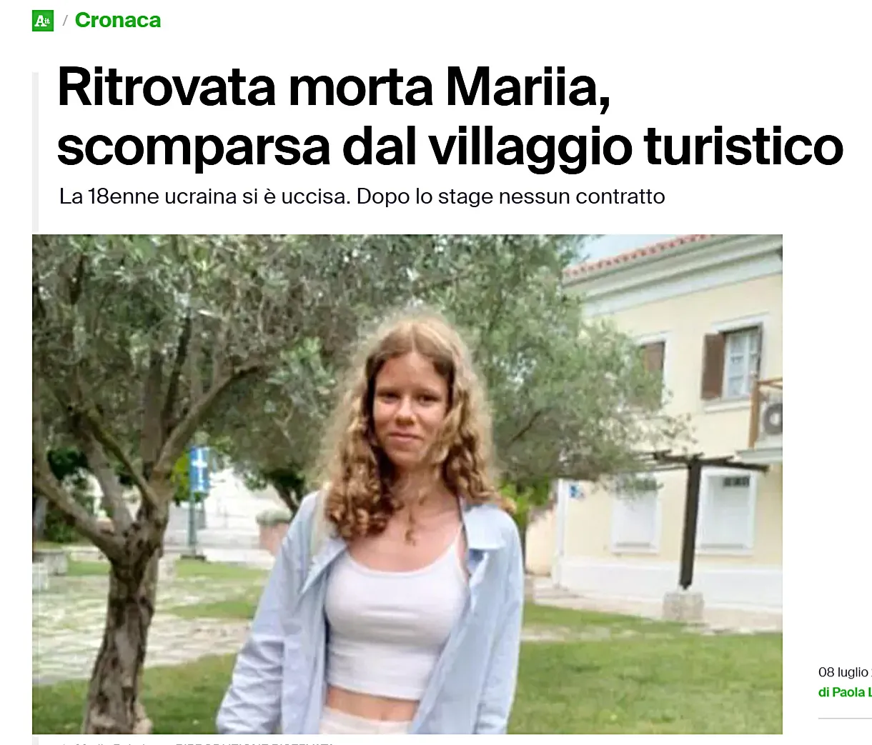 An 18-year-old Ukrainian student was found hanged in Italy