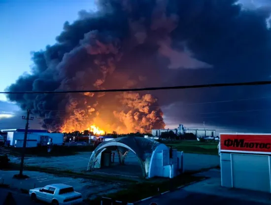 A fire is still raging at the oil refinery in Slavyansk-on-Kuban following a drone attack