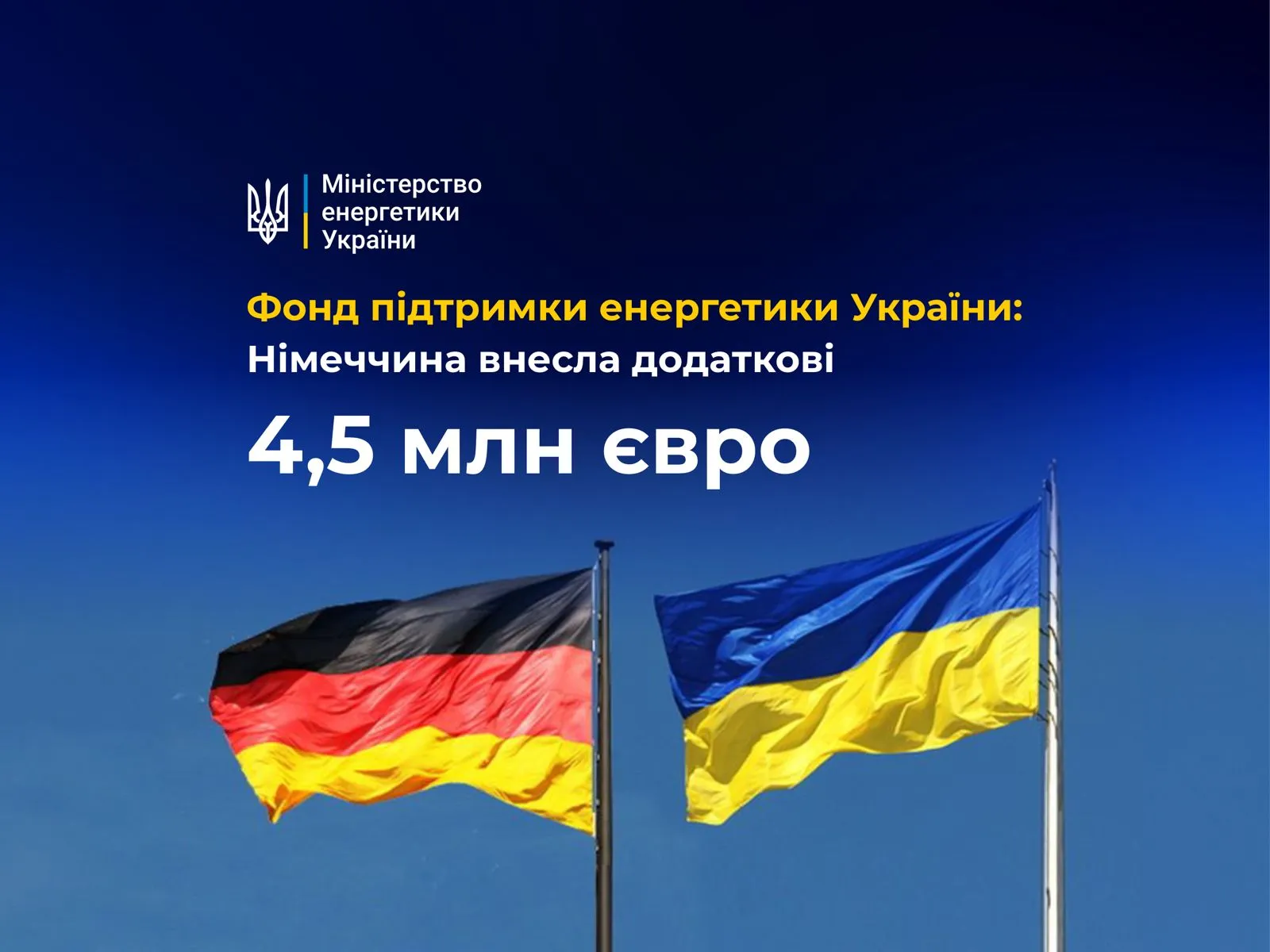 Німеччина збільшила внесок до Фонду підтримки енергетики України до майже 390 млн євро