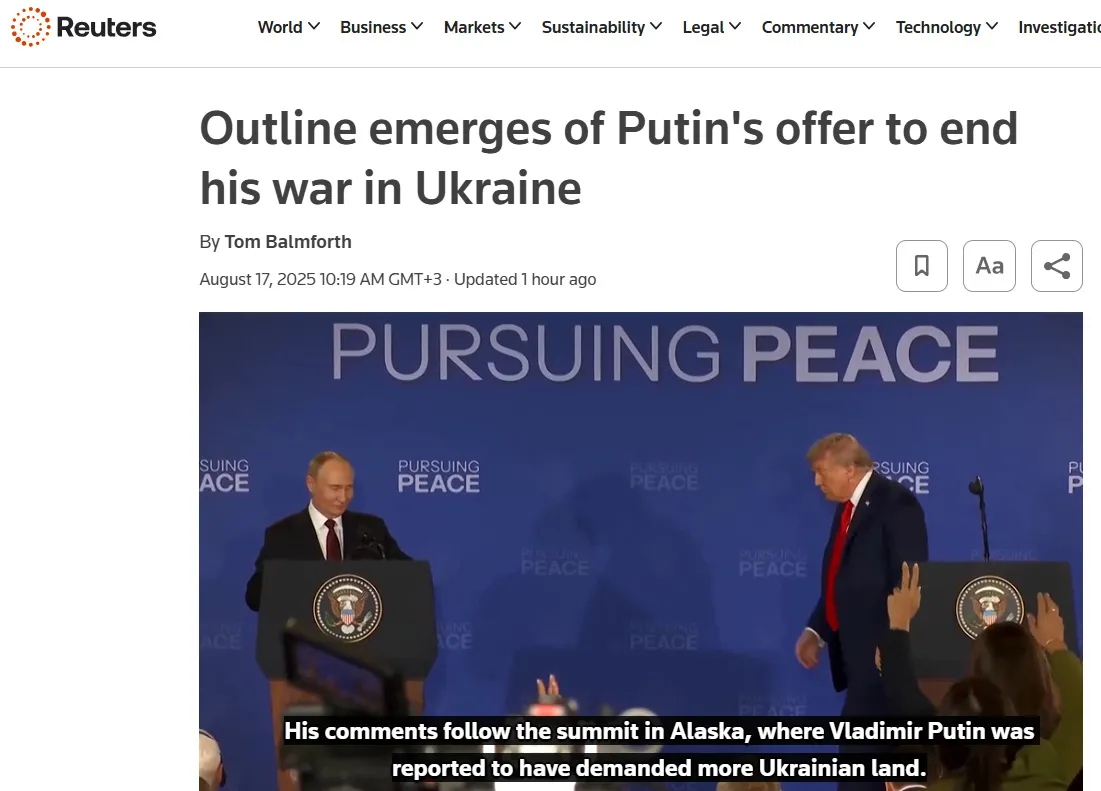 Reuters опублікувало вимоги Путіна щодо припинення війни