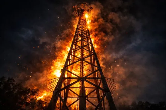 Communication tower of Russian air defence unit ATES burned down in Moscow region