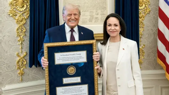 Venezuelan opposition leader presents Trump with Nobel Peace Prize medal