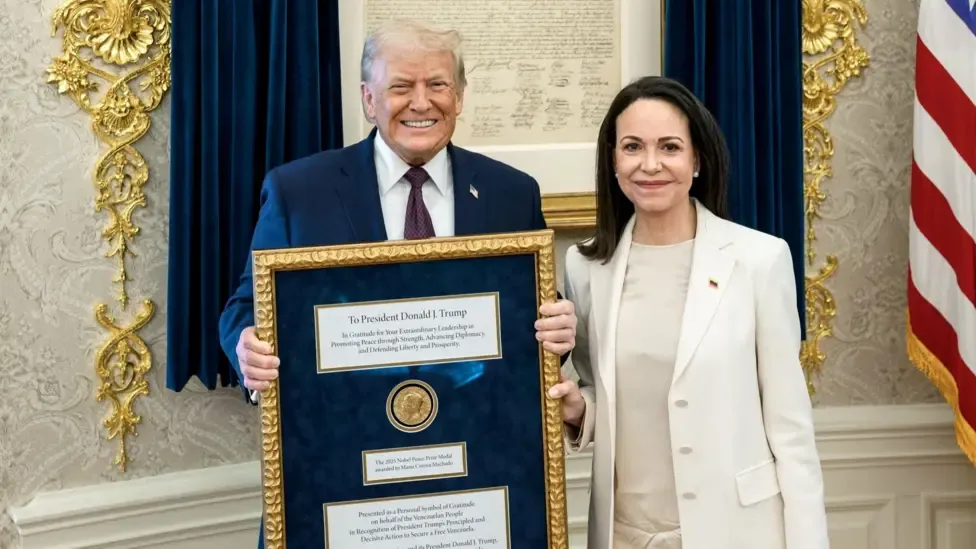 Venezuelan opposition leader presents Trump with Nobel Peace Prize medal