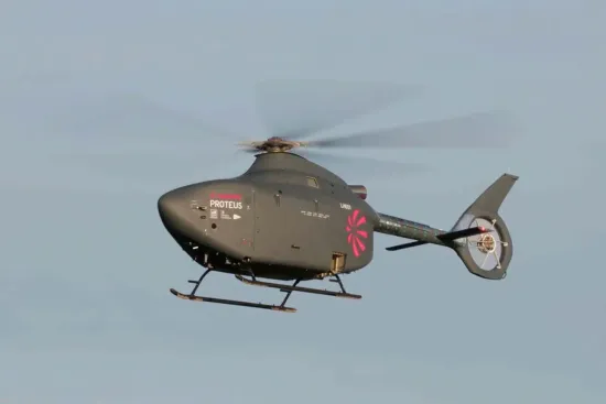 The Royal Navy`s first fully autonomous military helicopter took off in Britain