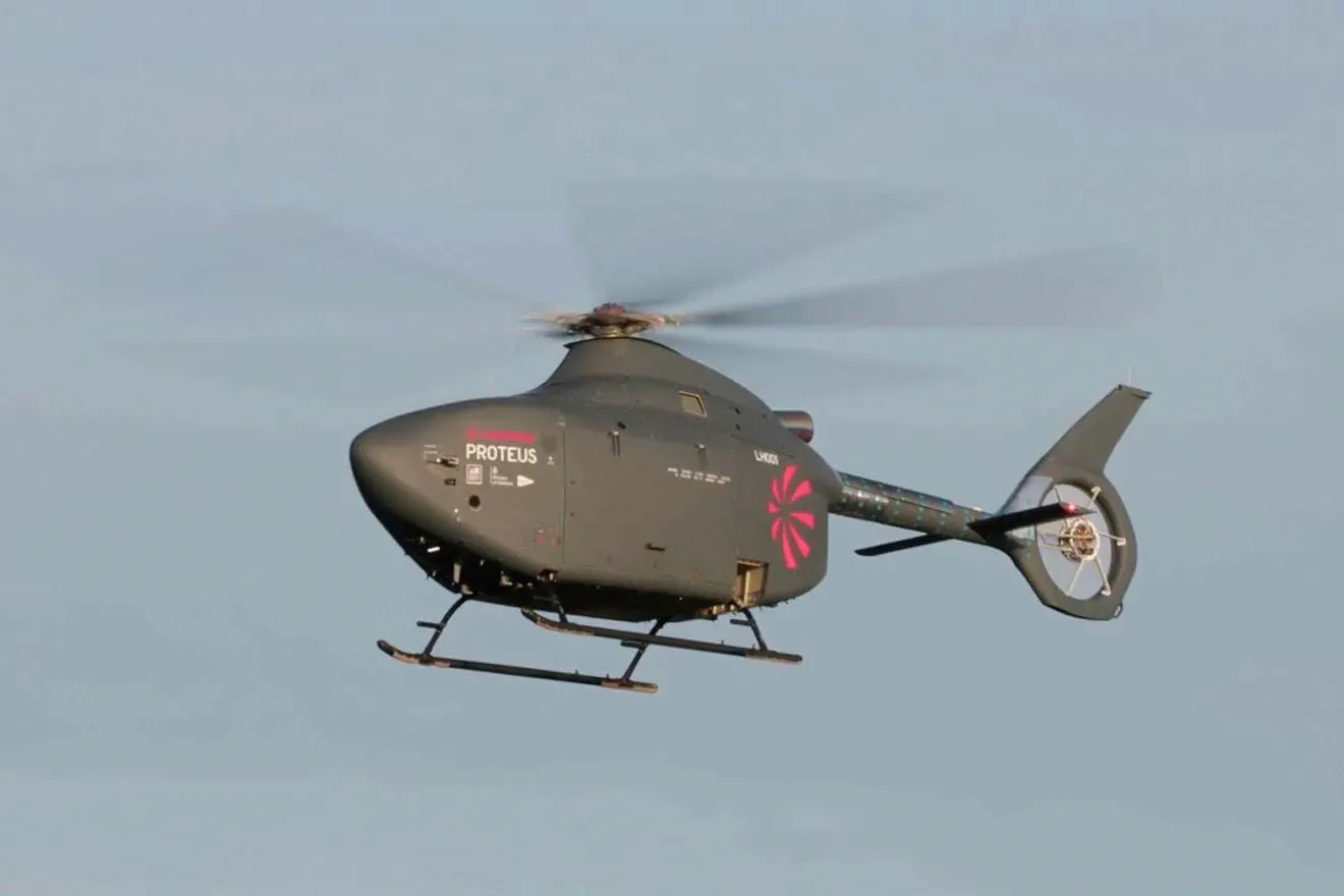 The Royal Navy`s first fully autonomous military helicopter took off in Britain