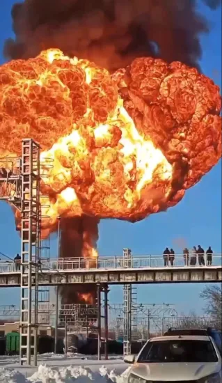 Near Tambov, after a freight train derailed, fuel and gas tanks caught fire.