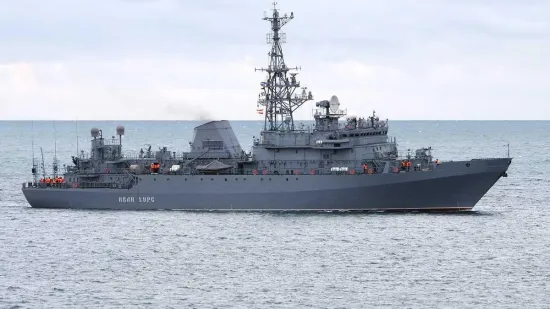 The damaged reconnaissance ship Ivan Khurs was spotted in the Holland Bay in Sevastopol.