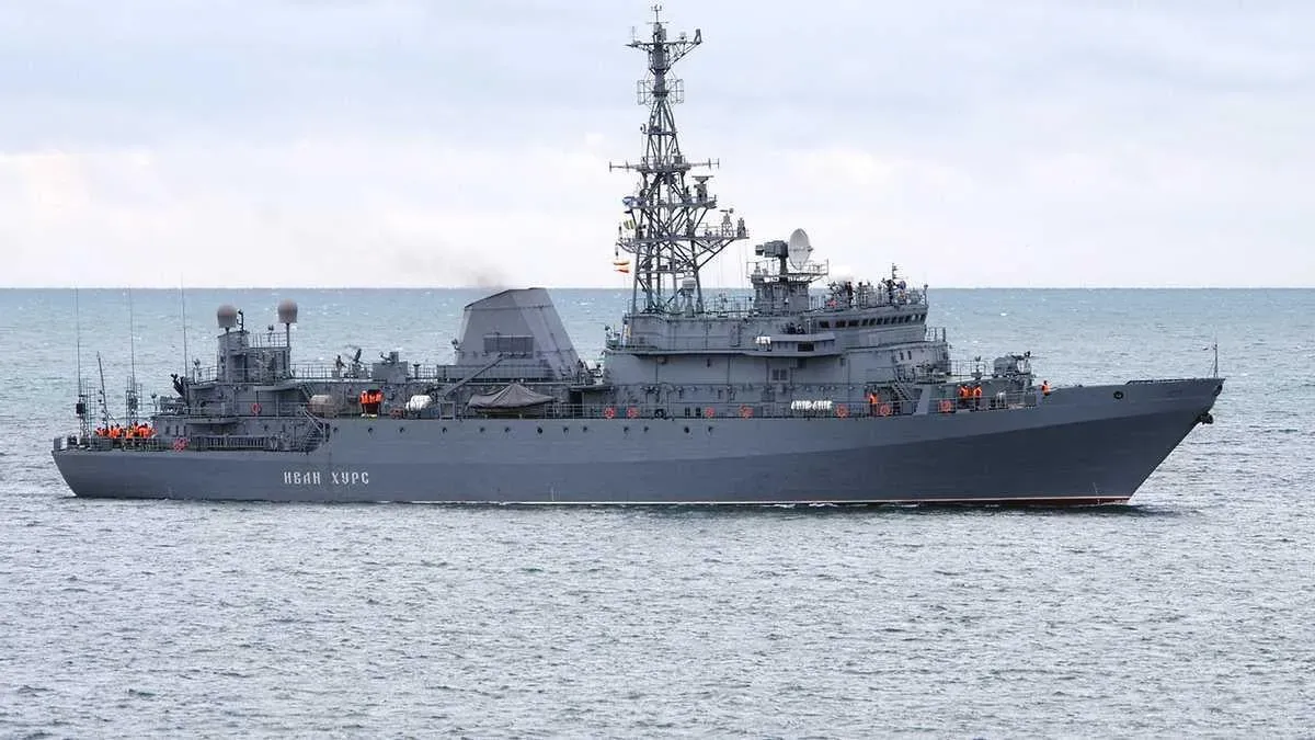 The damaged reconnaissance ship Ivan Khurs was spotted in the Holland Bay in Sevastopol.