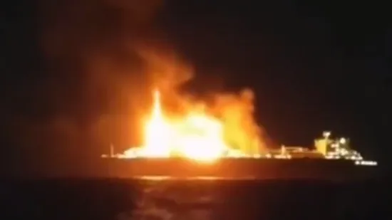 Russian gas tanker Arctic Metagaz burned down in the Mediterranean Sea
