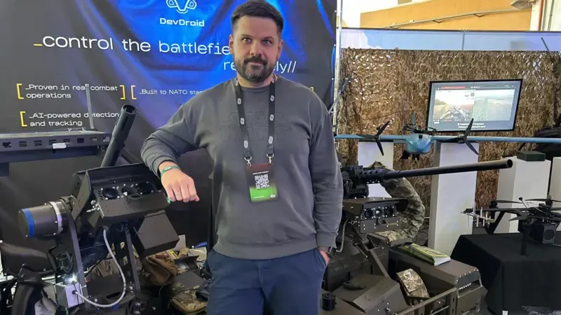 In the photo: DevDroid company, where Vadym works, produces remotely controlled machine guns with AI target tracking (BBC Ukraine).