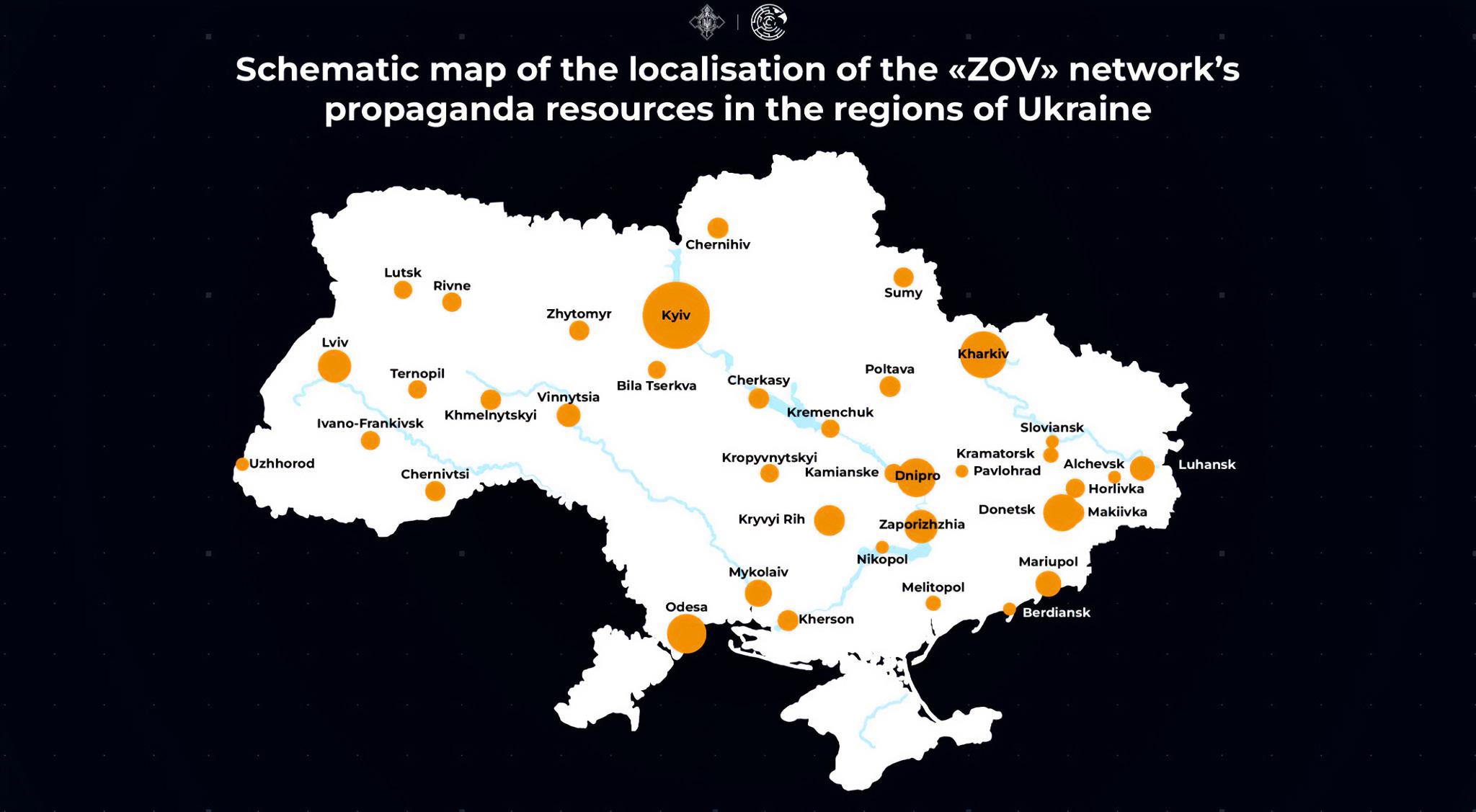 карта російської пропагандистської мережі під назвою ‘ZOV’